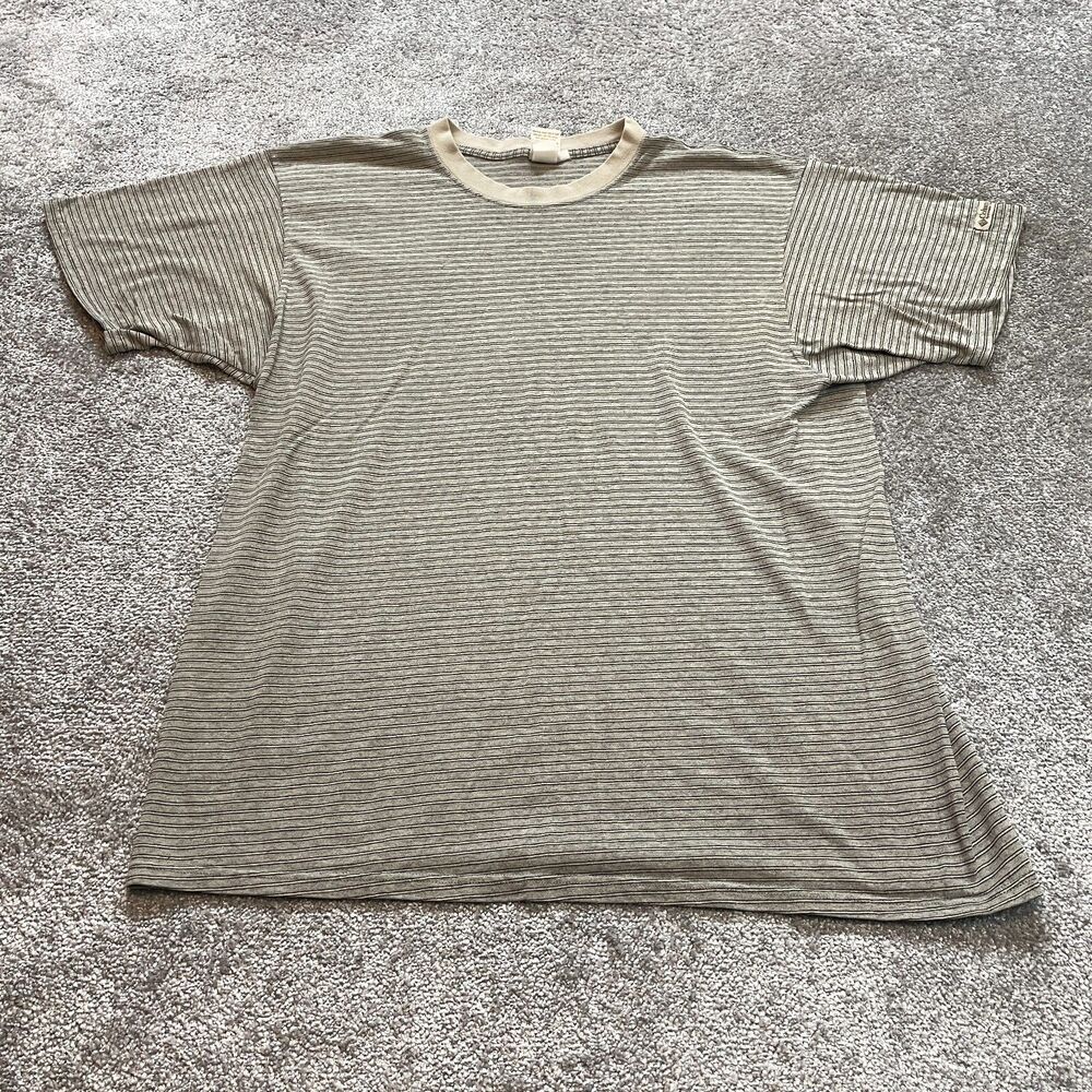 Columbia Sportswear Shirt MEns XXL Beige Striped Short Sleeve Casual Logo Adult